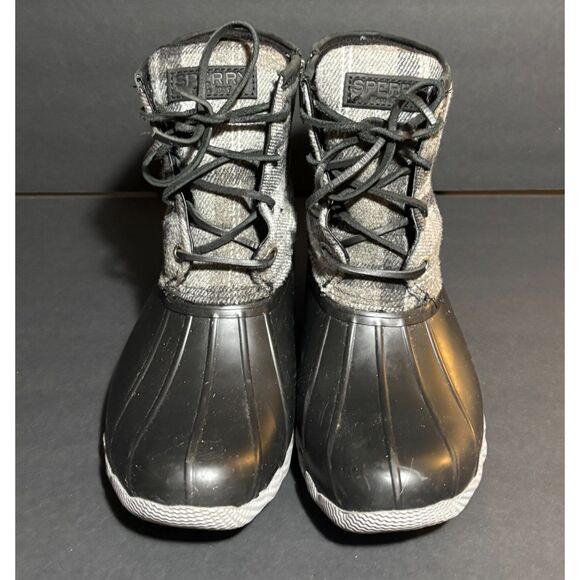 Sperry Women's Saltwater Duck Boots – Plaid Wool & Rubber – Black Gray Size 7.5 - Picture 2 of 4